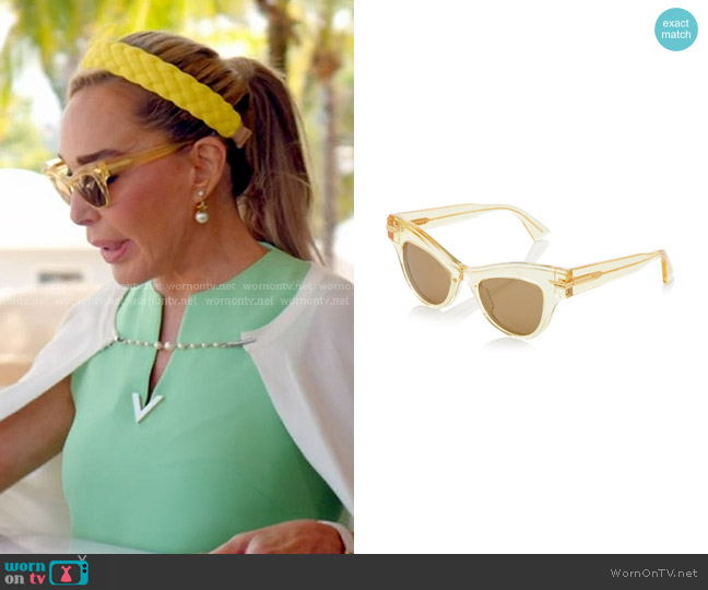 Bottega Veneta Cat-Eye Clear Acetate Sunglasses in yellow worn by Marysol Patton (Marysol Patton) on The Real Housewives of Miami
