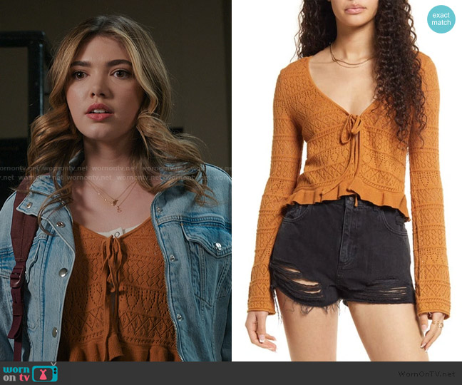 BP Pointelle Tie Front Cardigan worn by Erin (Alisha Newton) on My Life with the Walter Boys