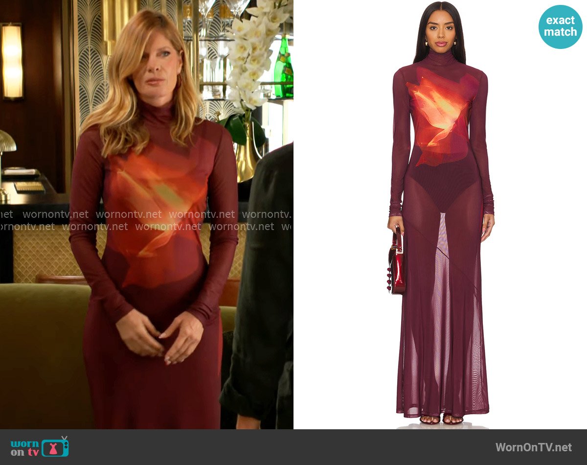 Camila Coelho Sofia Maxi Dress in Rosa Garnet worn by Phyllis Summers (Michelle Stafford) on The Young and the Restless
