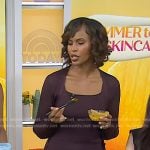 Sabrina Elba’s burgundy dress and ribbed cardigan on Today