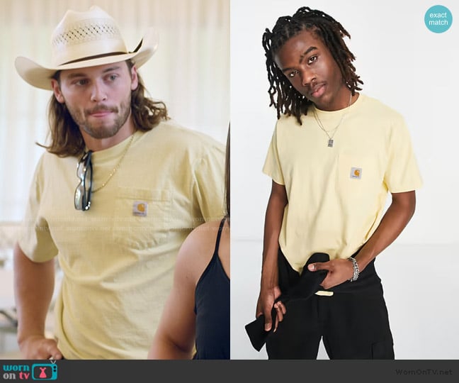 Carhartt WIP pocket T-shirt in yellow worn by Jesse McBee on The McBee Dynasty Real American Cowboys