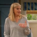 Carol’s v-neck button cuff sweater on Leanne