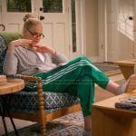 Carol’s green side stripe track pants and sneakers on Leanne