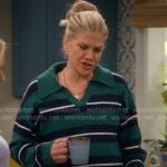 Carol’s green striped polo sweater on Leanne