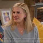 Carol’s v-neck button cuff sweater on Leanne
