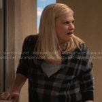 Carol’s grey plaid cardigan on Leanne