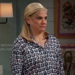 Carol’s printed button down blouse on Leanne