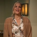 Carol’s gray tiger print blouse on Leanne