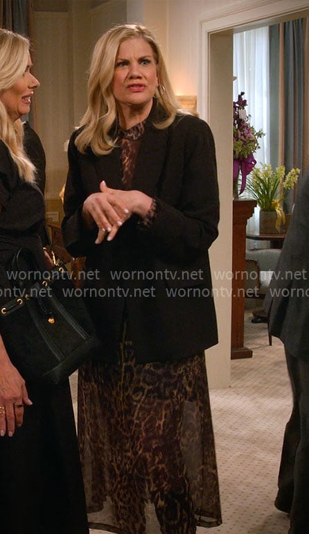 Carol's leopard print mesh dress on Leanne
