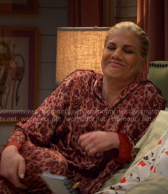 Carol's orange leopard print pajamas on Leanne