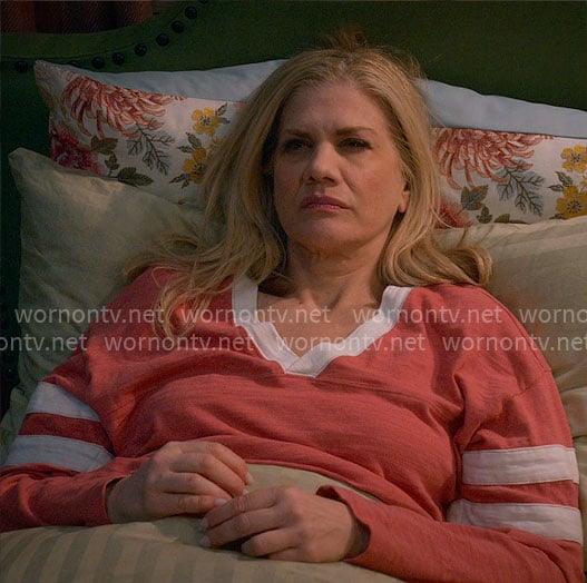 Carol's pink stripe sleeve top on Leanne