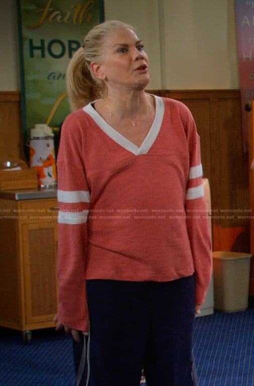 Carol's pink stripe sleeve top on Leanne
