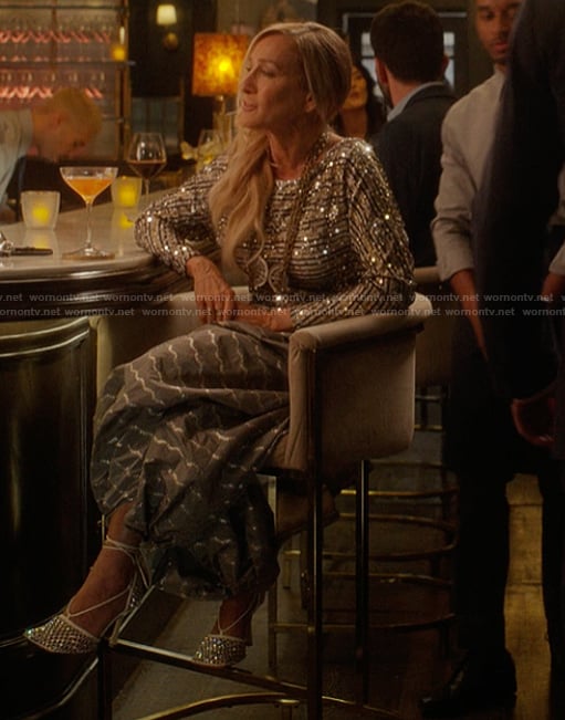 Carrie’s embellished crystal sandals on And Just Like That