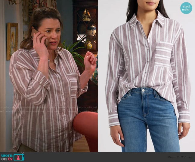 Caslon Stripe Linen Blend Button-Up Shirt