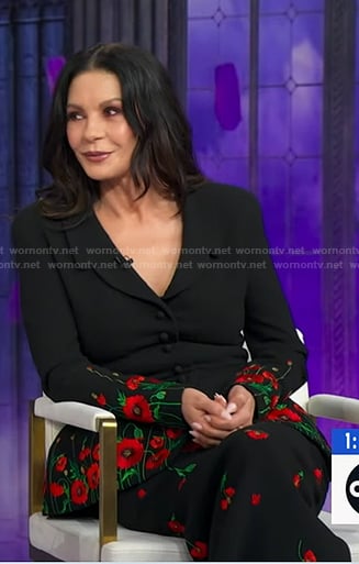 Catherine Zeta-Jones’s black poppy blazer and skirt on Good Morning America