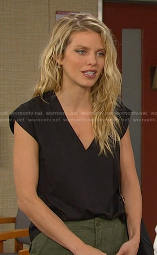 Cat’s black v-neck tee on Days of our Lives
