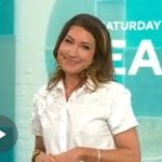 Courtney Cason’s white floral top and yellow striped skirt on CBS Mornings