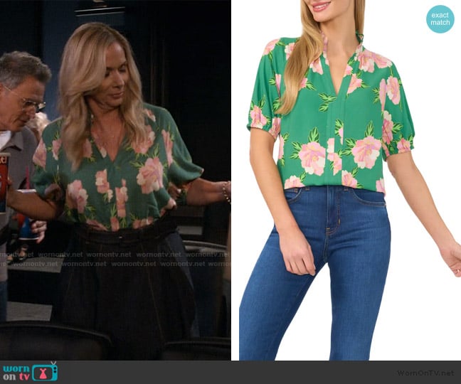 Cece Floral Print Ruffle Top worn by Leanne Murphy (Leanne Morgan) on Leanne