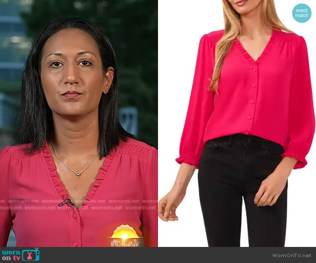 Cece Ruffle V-Neck Blouse worn by Priya Sridha on Today