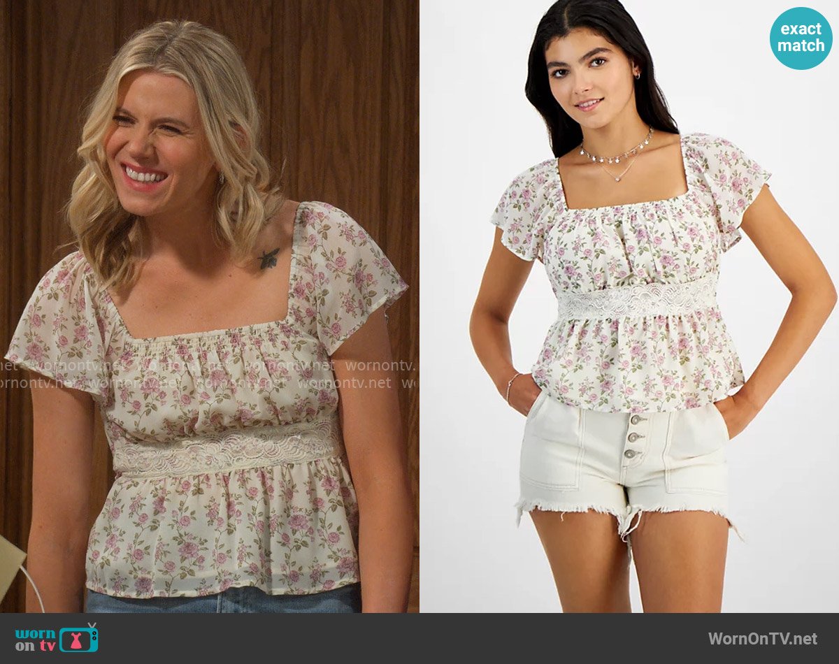 Celebrity Pink Lace-Trim Flutter-Sleeve Top worn by Josie Murphy (Hannah Pilkes) on Leanne