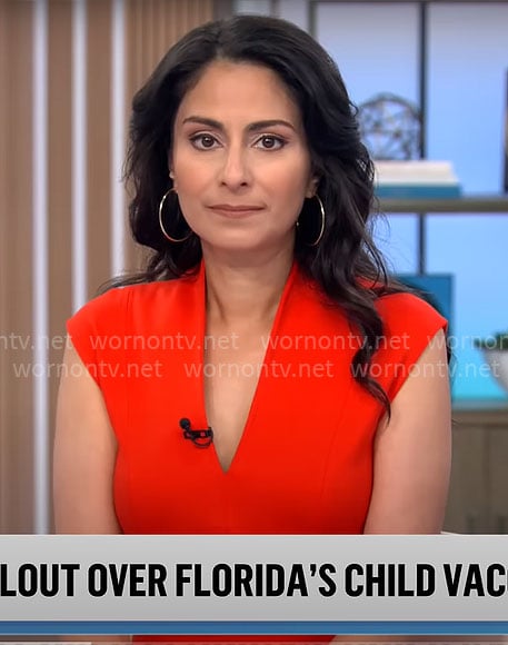 Celine Gounder's red v-neck dress on CBS Mornings
