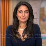 Celine Gounder’s navy button detail dress on CBS Mornings