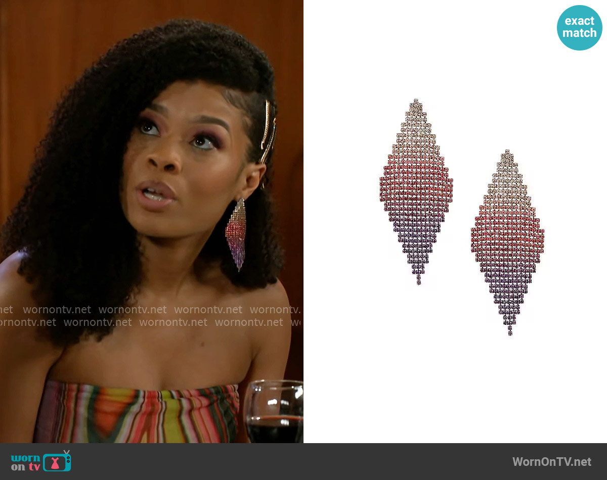 Cezanne Fringe Ombre Drop Earrings worn by Eva Thomas (Ambyr Michelle) on Beyond the Gates