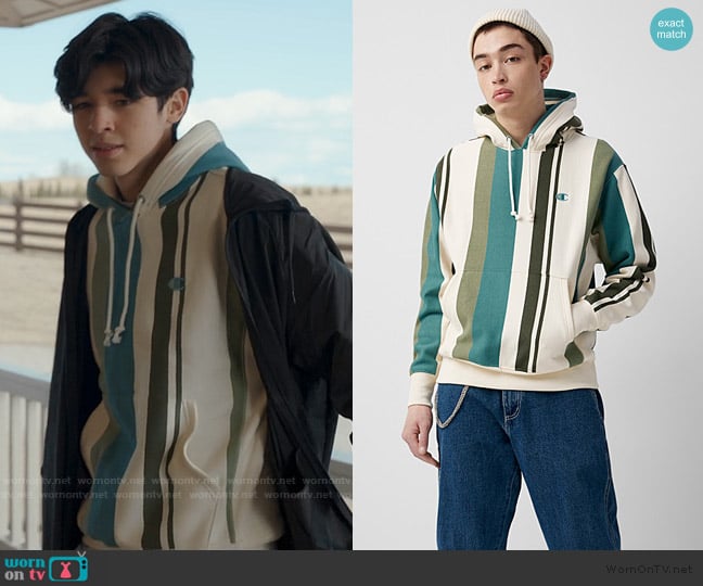 Champion Striped Hoodie worn by Isaac Garcia (Isaac Arellanes) on My Life with the Walter Boys