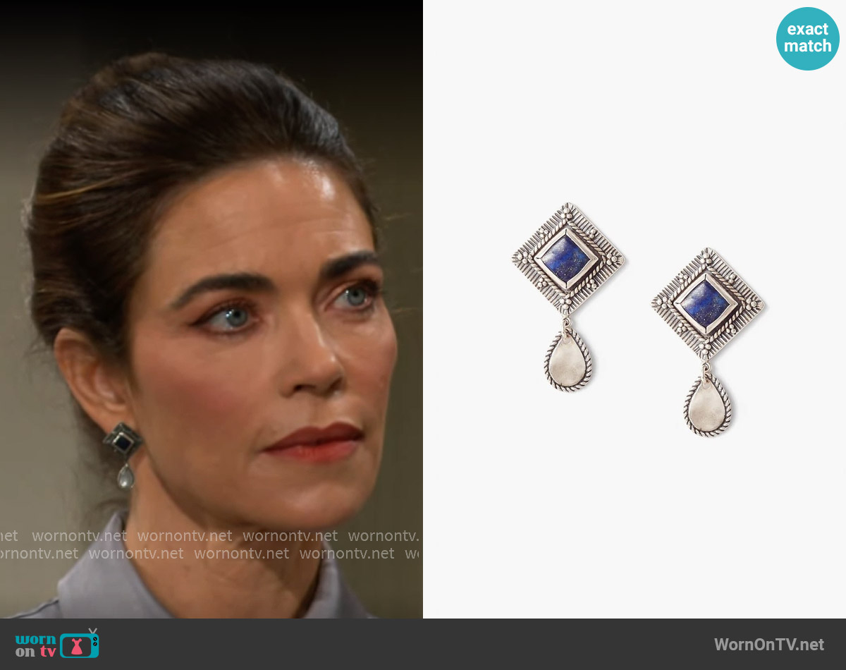 Chan Luu Sterling Silver Lapis Lazuli Vignette Gemstone Dangle Earrings worn by Victoria Newman (Amelia Heinle) on The Young and the Restless