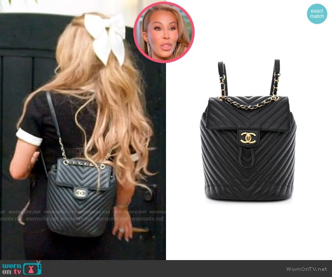 Chanel Calfskin Chevron Quilted Backpack worn by Lisa Hochstein (Lisa Hochstein) on The Real Housewives of Miami