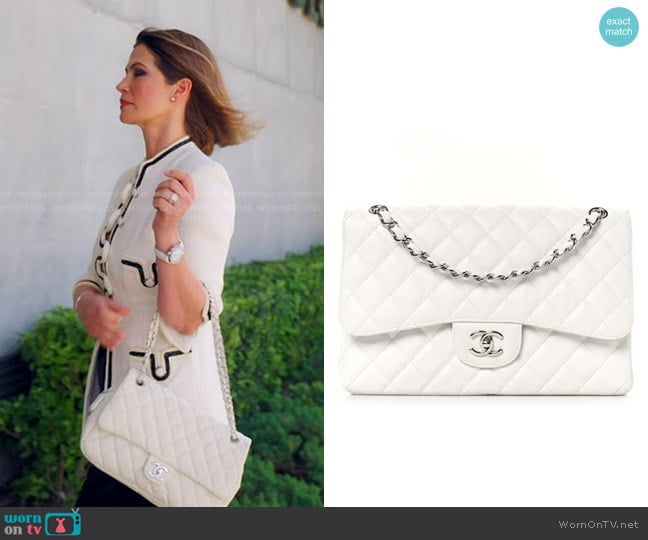 Chanel Caviar Quilted Jumbo Double Flap in White worn by Julia Lemigova (Julia Lemigova) on The Real Housewives of Miami