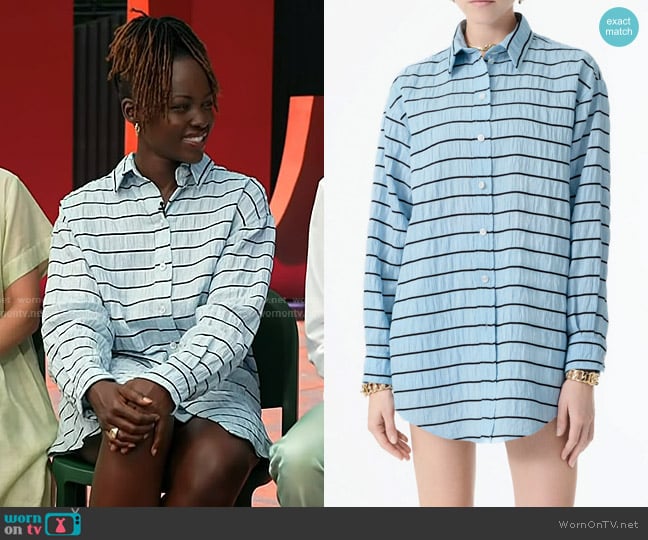 Chanel Silk Taffeta Shirt in Blue & Black worn by Lupita Nyong'o on Today