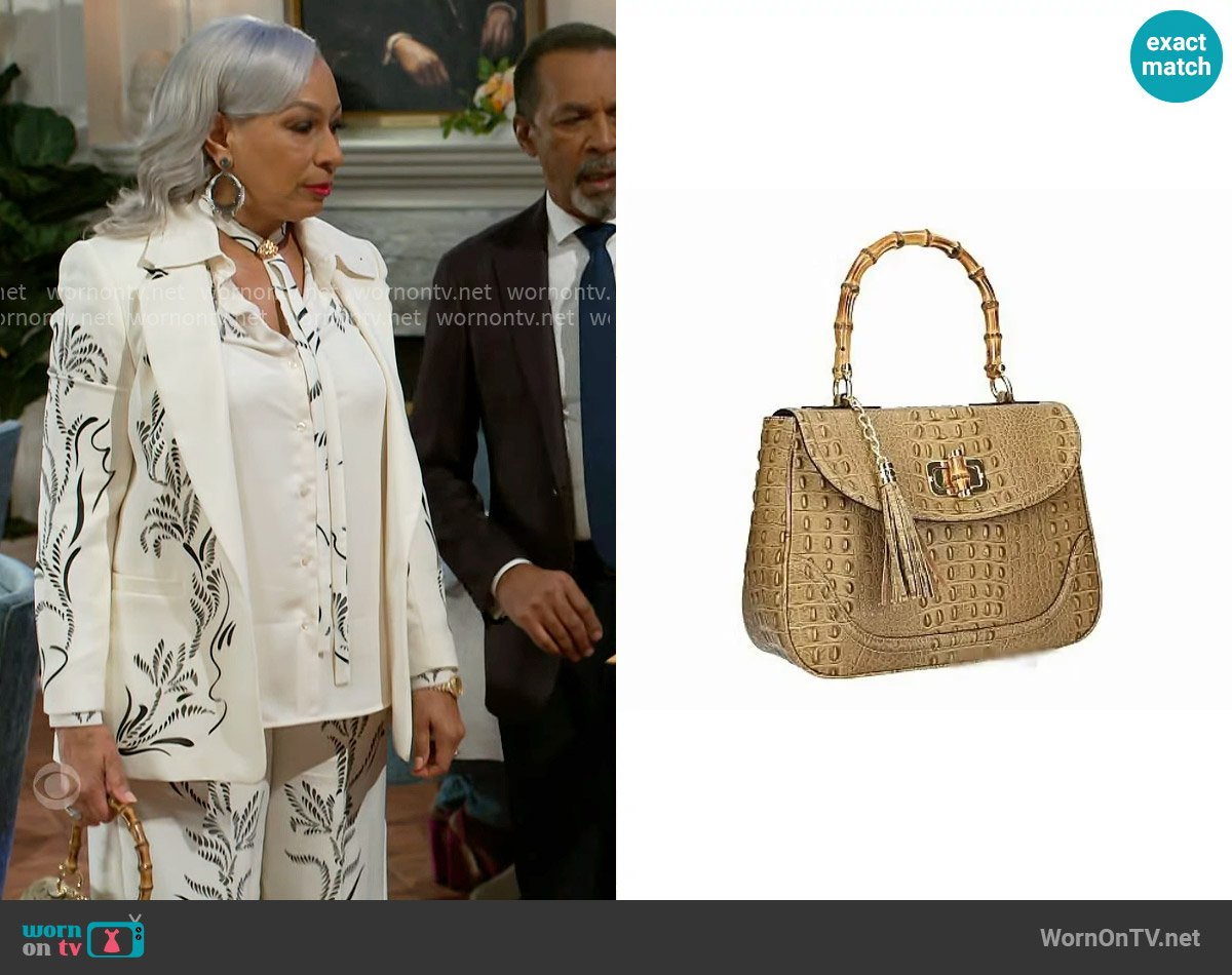 Charlies Leather Izzie Medium Handbag in Croco Taupe worn by Anita Dupree (Tamara Tunie) on Beyond the Gates