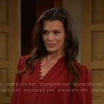 Chelsea’s red crochet-cuff blouse on The Young and the Restless
