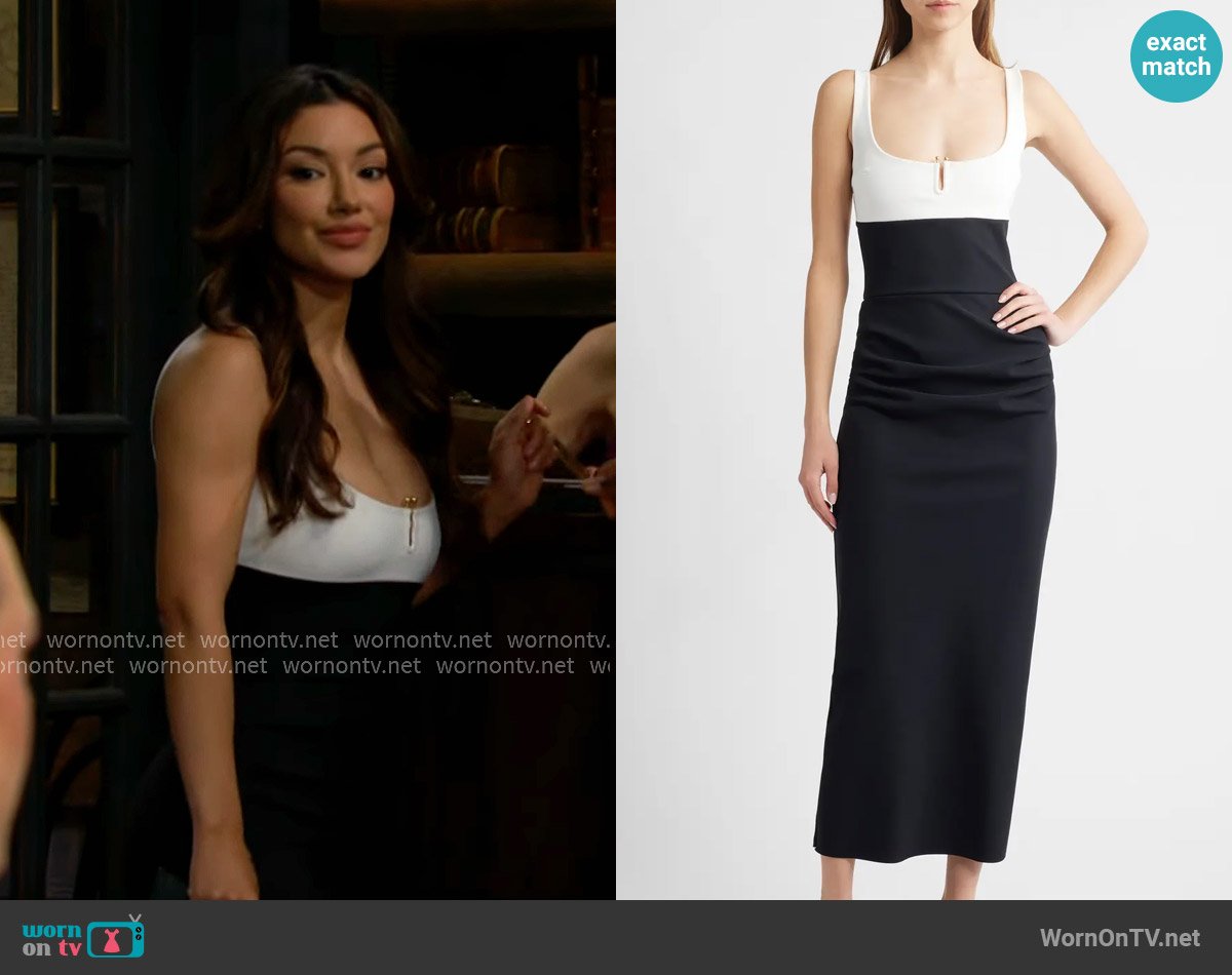 Chiara Boni La Petite Robe Shohey Two-Tone Midi-Dress worn by Audra Charles (Zuleyka Silver) on The Young and the Restless
