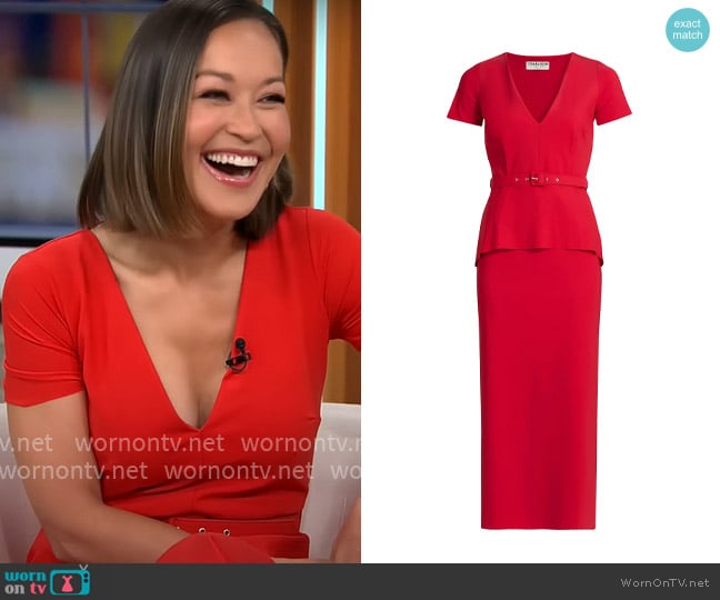 Chiara Boni La Petite Robe Siaka V-Neck Peplum Midi-Dress worn by Eva Pilgrim on CBS Mornings