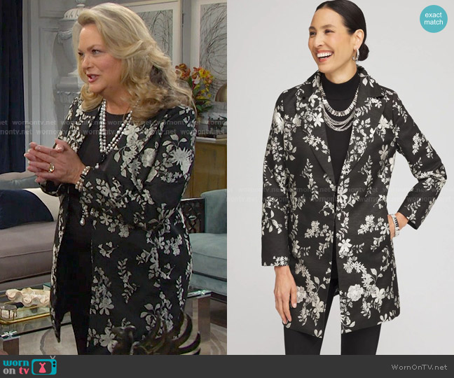 Chico's Floral Jacquard Topper worn by Anna DiMera (Leann Hunley) on Days of our Lives