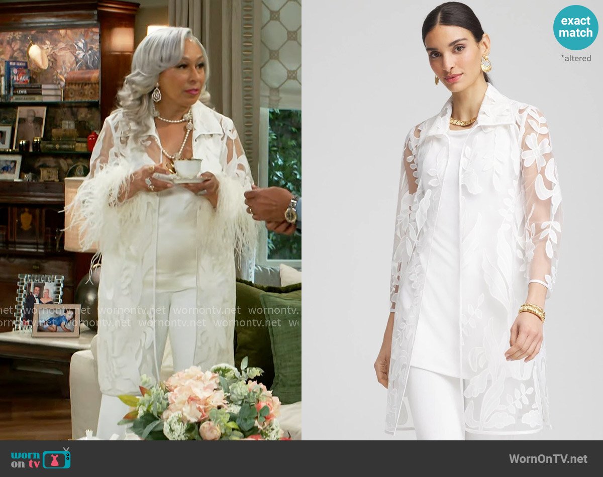 Chicos Travelers™ Collection Mesh Appliqué Jacket worn by Anita Dupree (Tamara Tunie) on Beyond the Gates