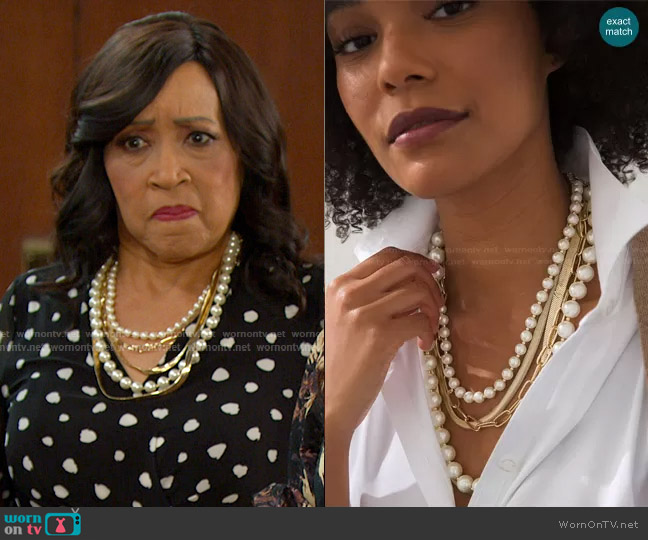 Chicos White Faux Pearl Necklace worn by Paulina Price (Jackée Harry) on Days of our Lives