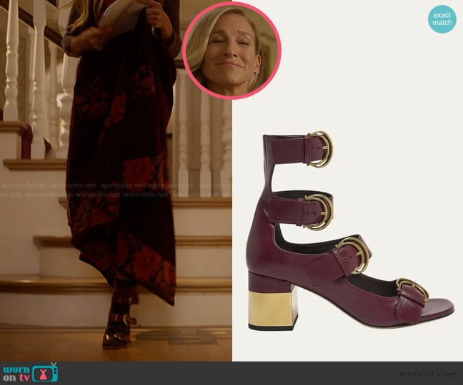 Chloe Alize Leather Four-Buckle Sandals worn by Carrie Bradshaw (Sarah Jessica Parker) on And Just Like That