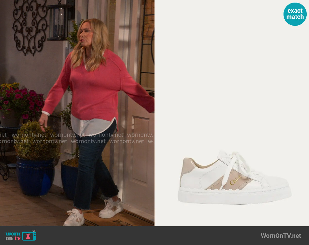 Chloe Lauren Mixed Leather Low-Top Sneakers worn by Leanne Murphy (Leanne Morgan) on Leanne