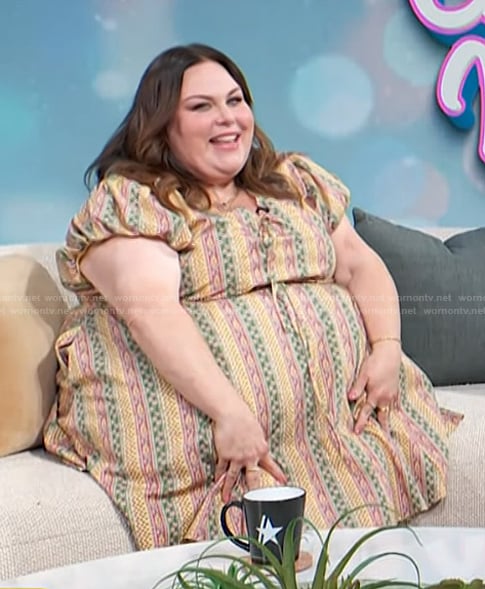 Chrissy Metz's printed short sleeve dress on Access Hollywood
