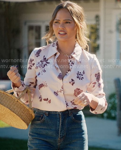 Chrissy Teigen's floral button down shirt on With Love Meghan