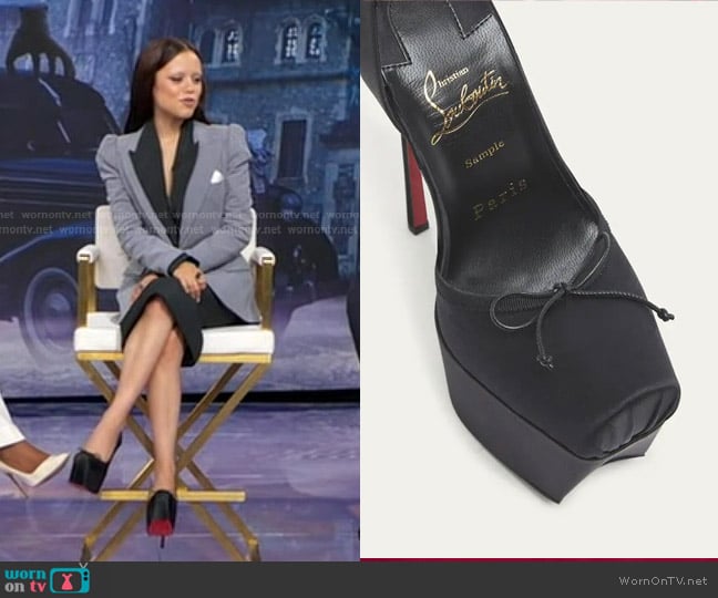 Christian Louboutin platform ballerina pumps worn by Jenna Ortega on Good Morning America