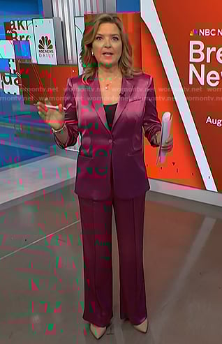 Christine Romans' pink satin blazer and pants on NBC News Daily