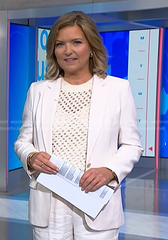 Christine Romans’ white pointelle sweater on NBC News Daily