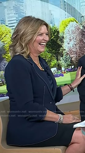 Christine's navy blazer with white stitching on Today