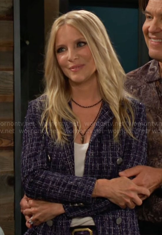Christine's navy tweed jacket on The Young and the Restless