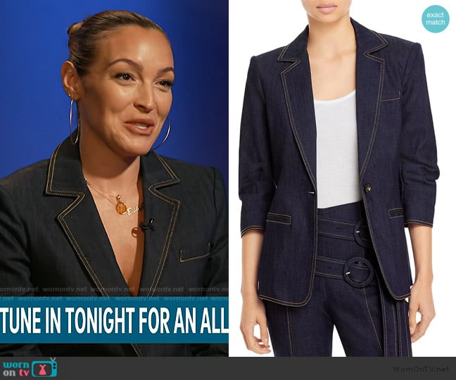 Cinq a Sept Khloe Denim Blazer worn by Emily Orozco on Access Hollywood