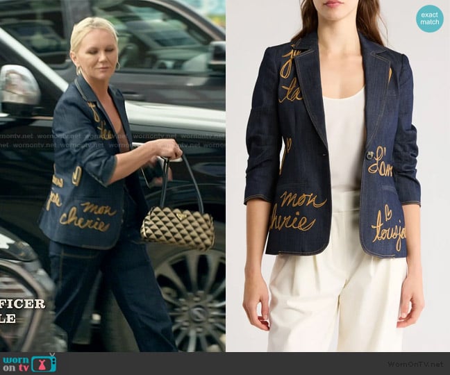 Cinq a Sept Khloe Denim Blazer worn by Galyna Saltkovska on The McBee Dynasty Real American Cowboys